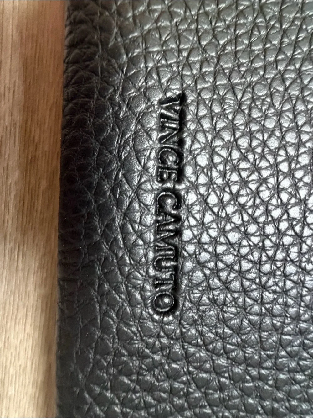 Vince Camuto Black Vegan Leather Tote with Gray Stripe